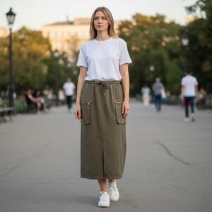 Sense of Place Urban Research Olive Green Cargo Maxi Skirt AA44-25S004 One Size
